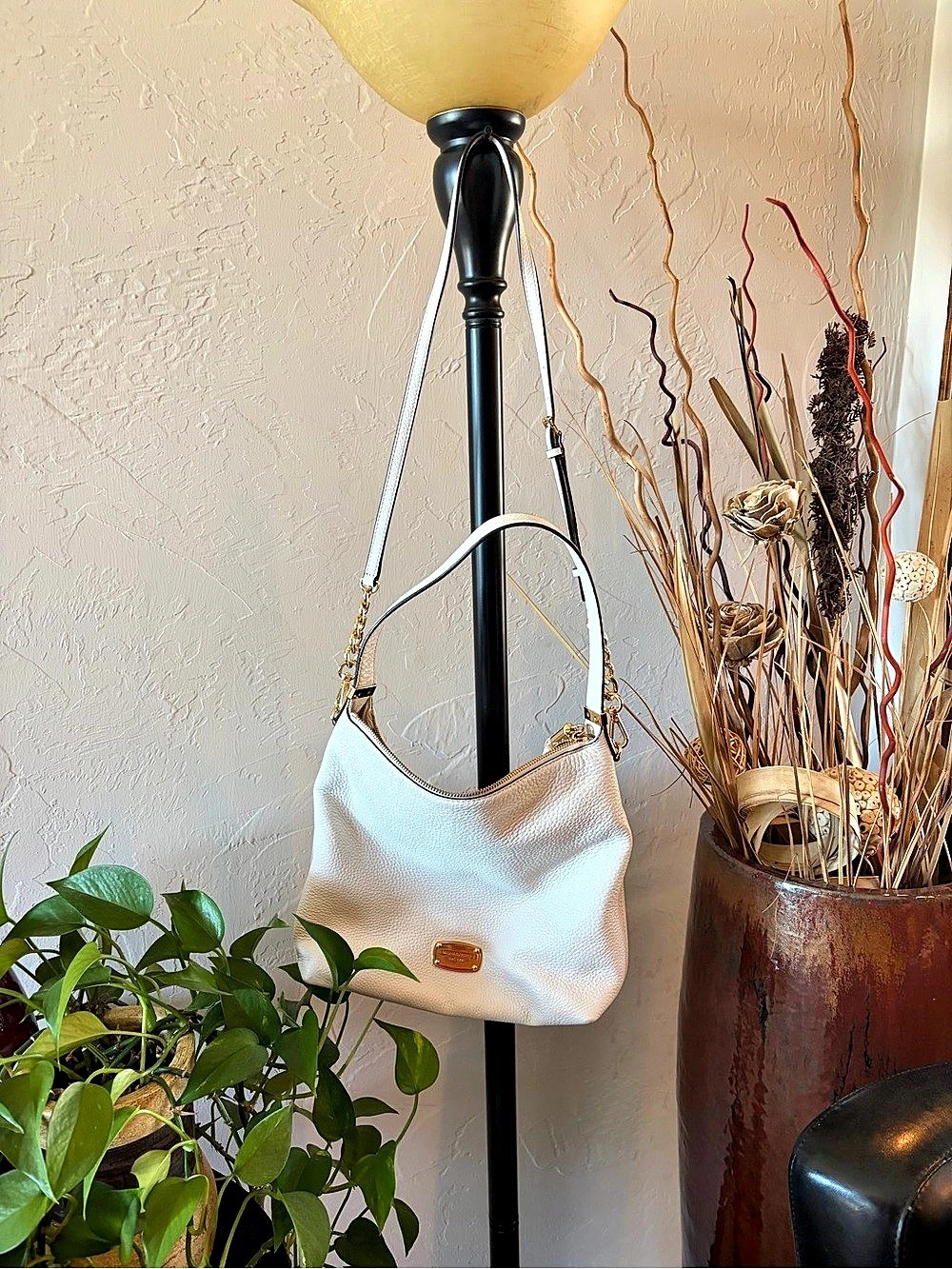 Michael Kors Fulton Large Pebbled Leather Hobo Shoulder Bag White